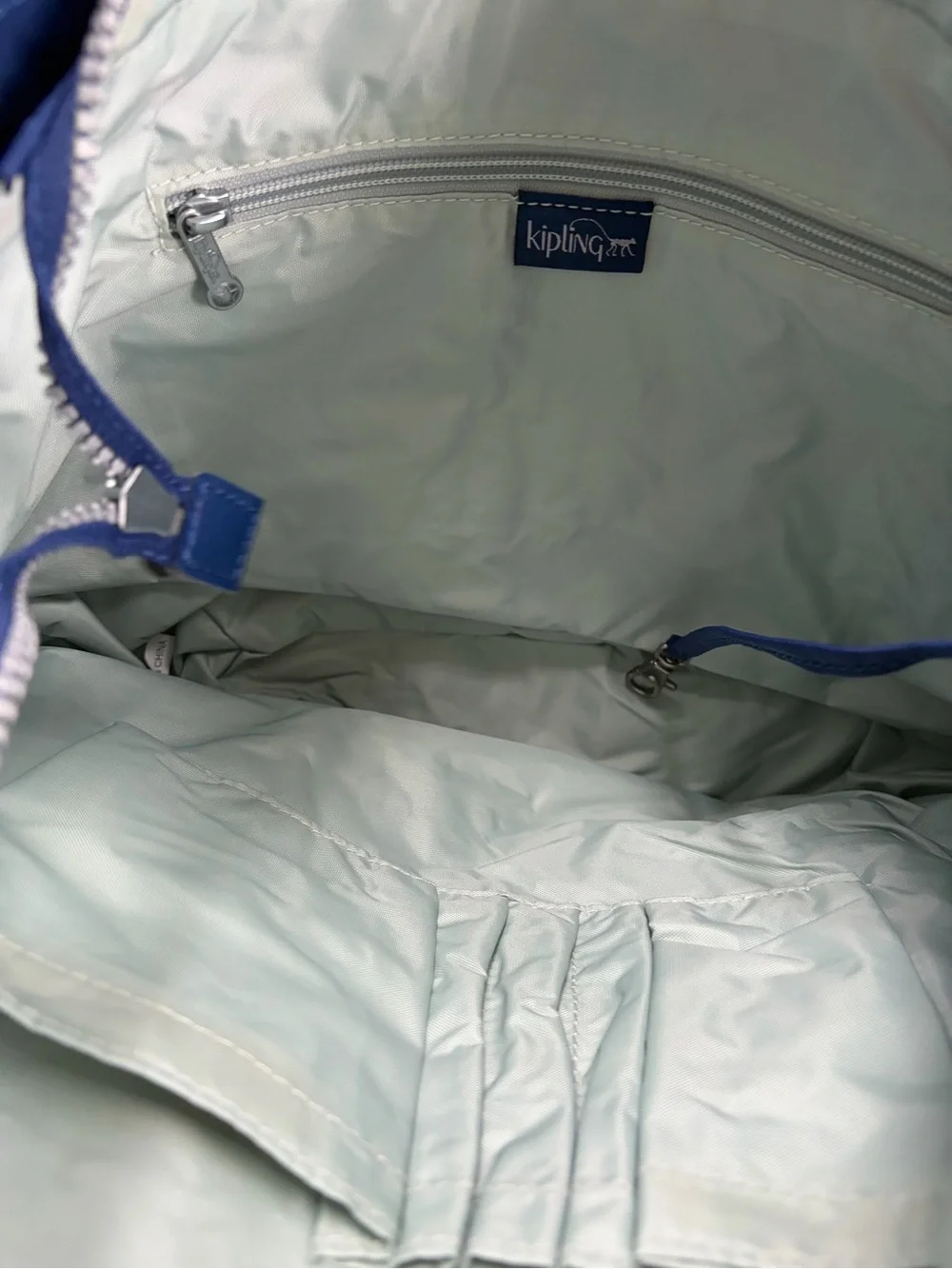 Kipling Light Blue Interior Tote with Navy Trim